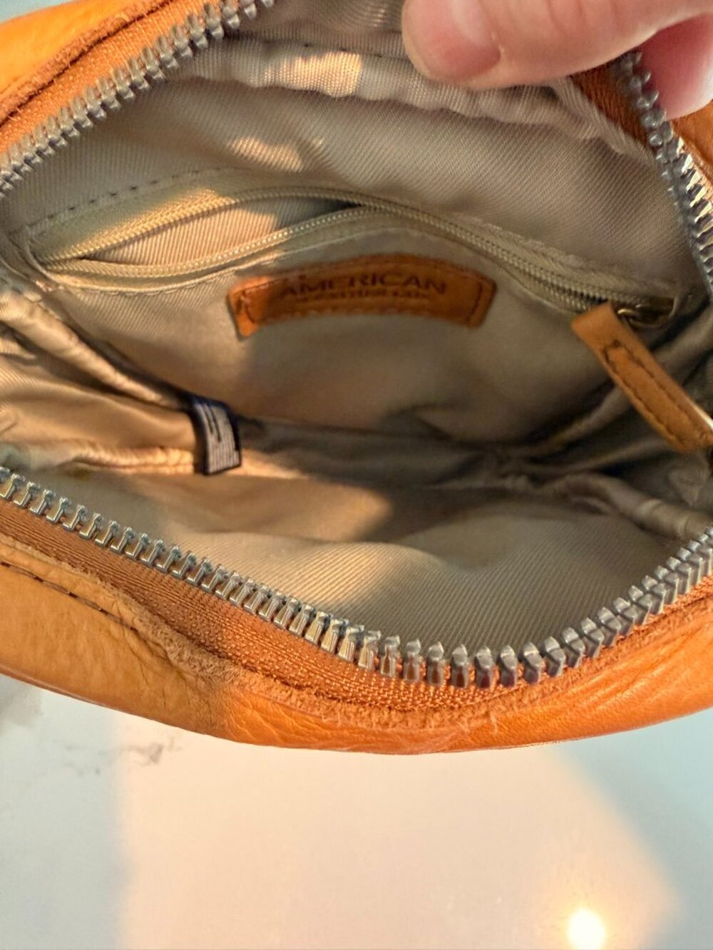 American Leather Co. Genuine Leather Crossbody Bag | Tan Camel Leather - Picture 5 of 11